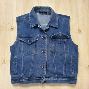 Y2K Rue Twenty-One Vest Womens Medium Blue Denim Button Front Collared Pockets